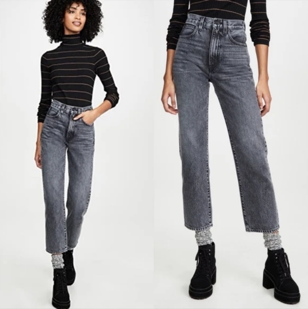 SLVRLAKE High Rise Straight Jeans in Metallic Gray